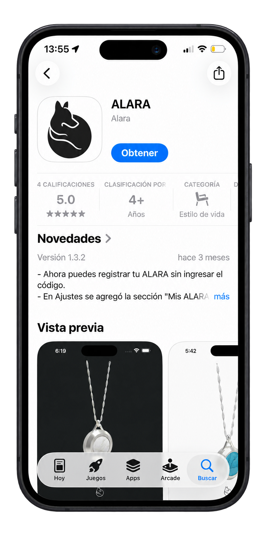 Un celular con la app ALARA configurada