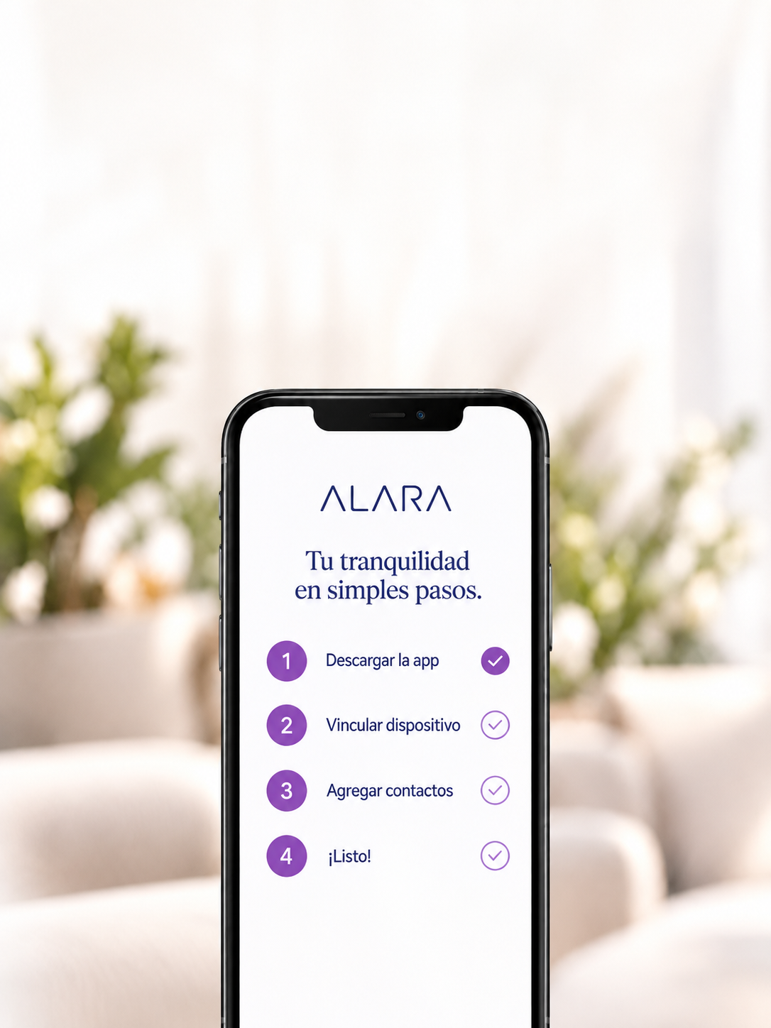 Celular con la app ALARA